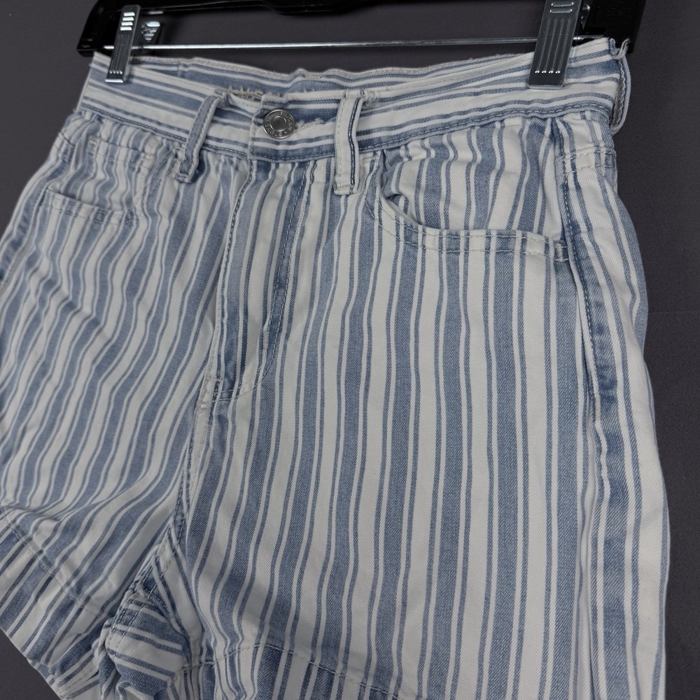 American Eagle Outfitters Women's Striped Denim Cut Off Shorts Blue White Size 0